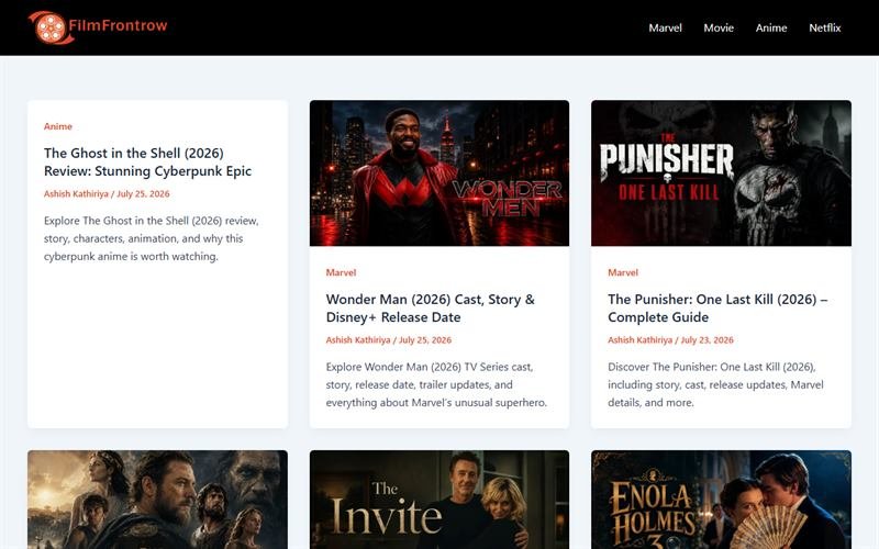 Screenshot of the Film Front Row website