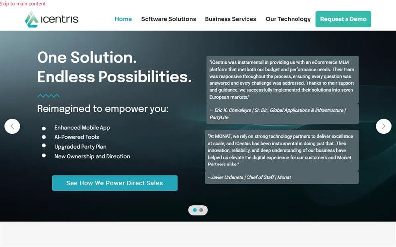 Screenshot of the iCentris website