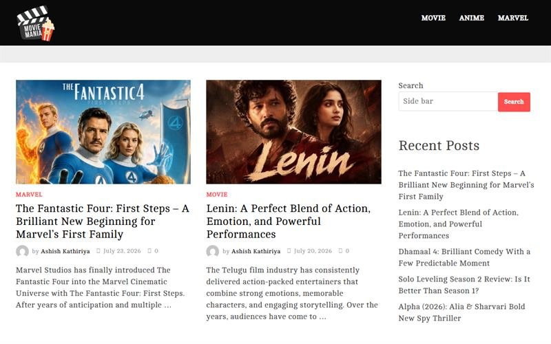 Screenshot of the Moviemania website
