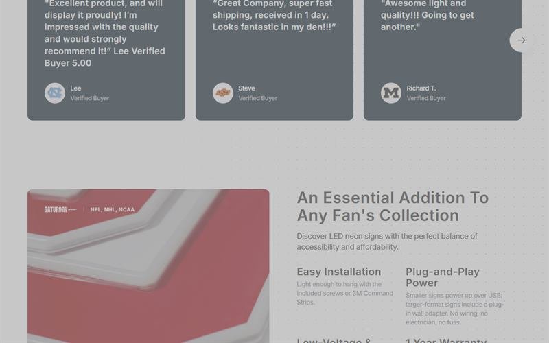 Screenshot of the Saturday Neon website